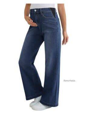Maternity Wide Leg Flare Jeans Side Panel Stretch Denim Pregnancy Pants